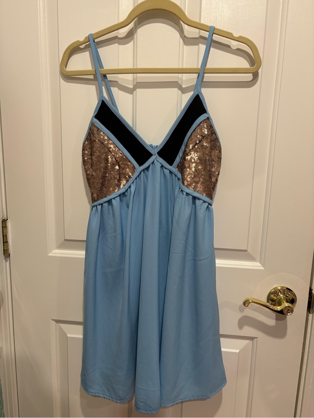 Light Blue Slip Dress with Rose Gold Sequin Accent  Small